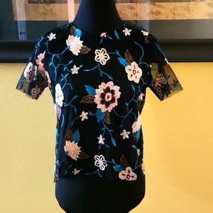 Black floral embroidered top with black cami